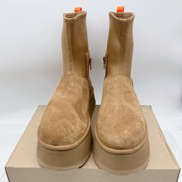 UGG WOMEN'S CLASSIC DIPPER Platform SUEDE SHEARLING LINED BOOTS CHESTNUT US 10 - Picture 7 of 16